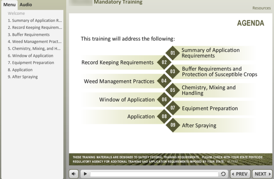 Mandatory training on application